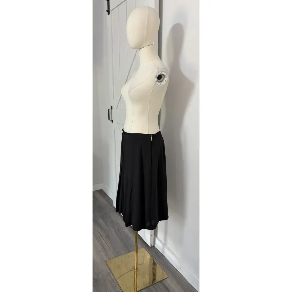 NWT Tory Burch Size 8 Georgina 100% Silk Black Pleated Knee Length Skirt $395